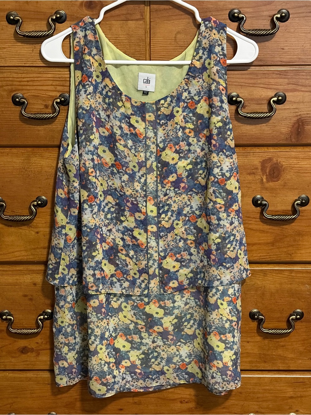 CAbi Yellow and Blue Floral Layered Sleeveless Camisole